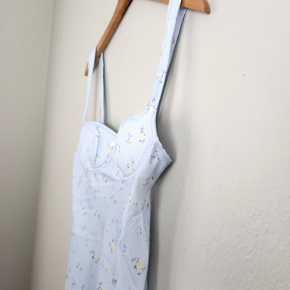 Rumored Loverboy Mini Dress Forget Me Not Blue Floral Bustier Satin NWT Medium M - Picture 7 of 11